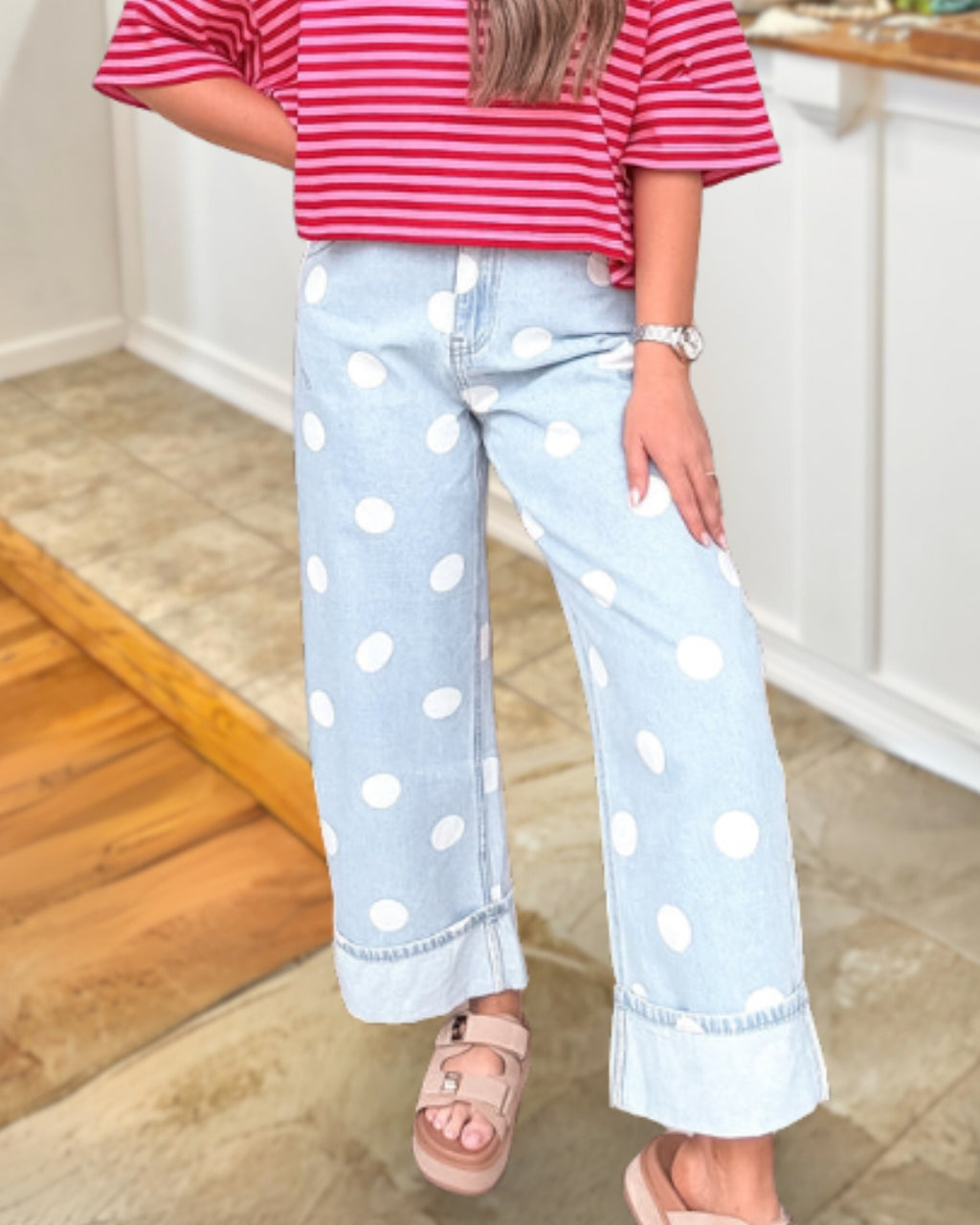 Simple Polka dot Denim Pants