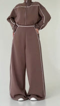 Contrast Piping Jumpsuit With Hoodie