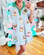Casual Mahjong Sequin Striped Dress