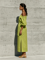 Off-Shoulder Linen Midi Dress