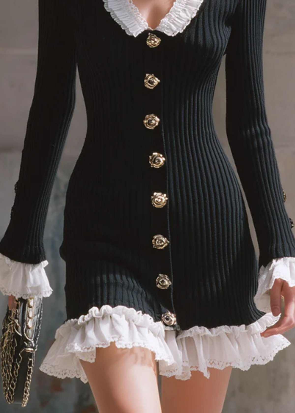 Ruffle Trim Button Mini Dress