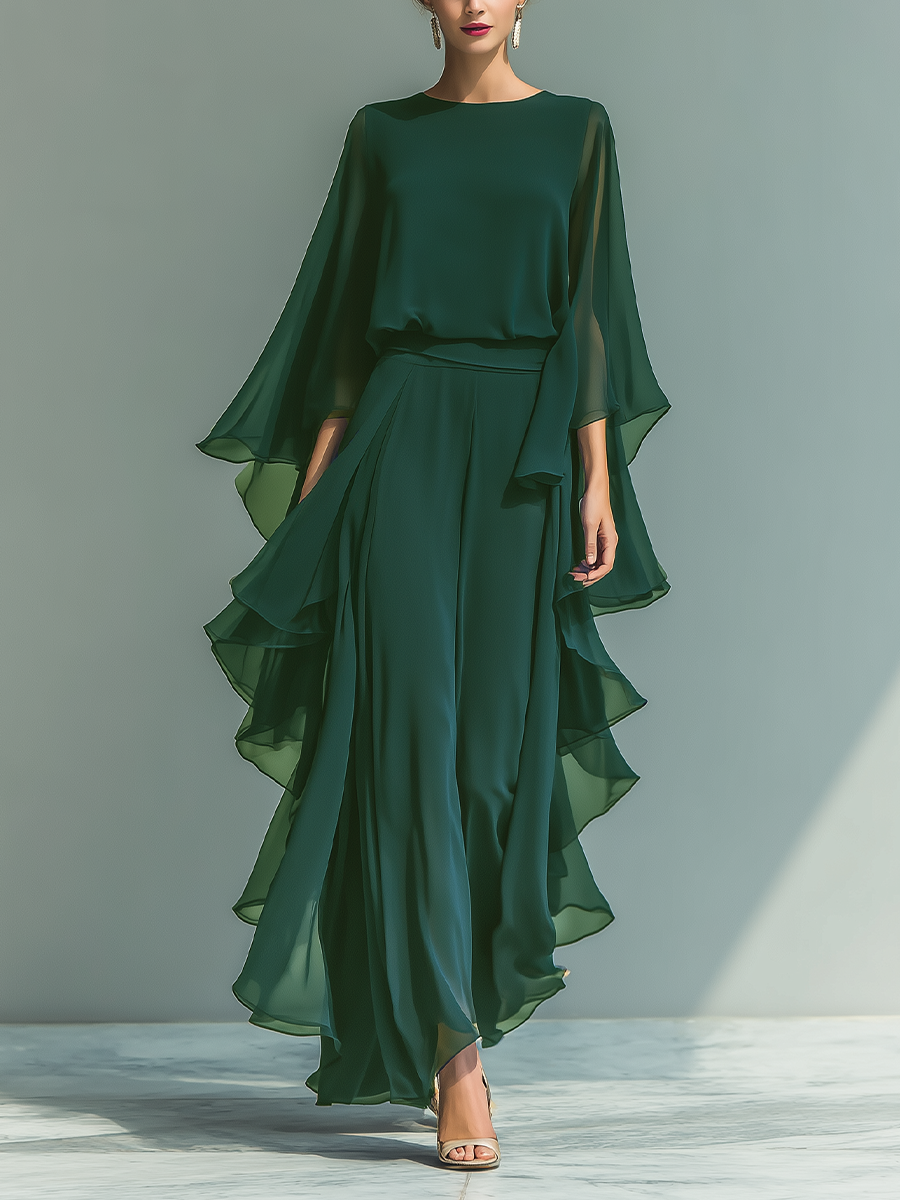 Midnight Grace Chiffon Two-Piece Set