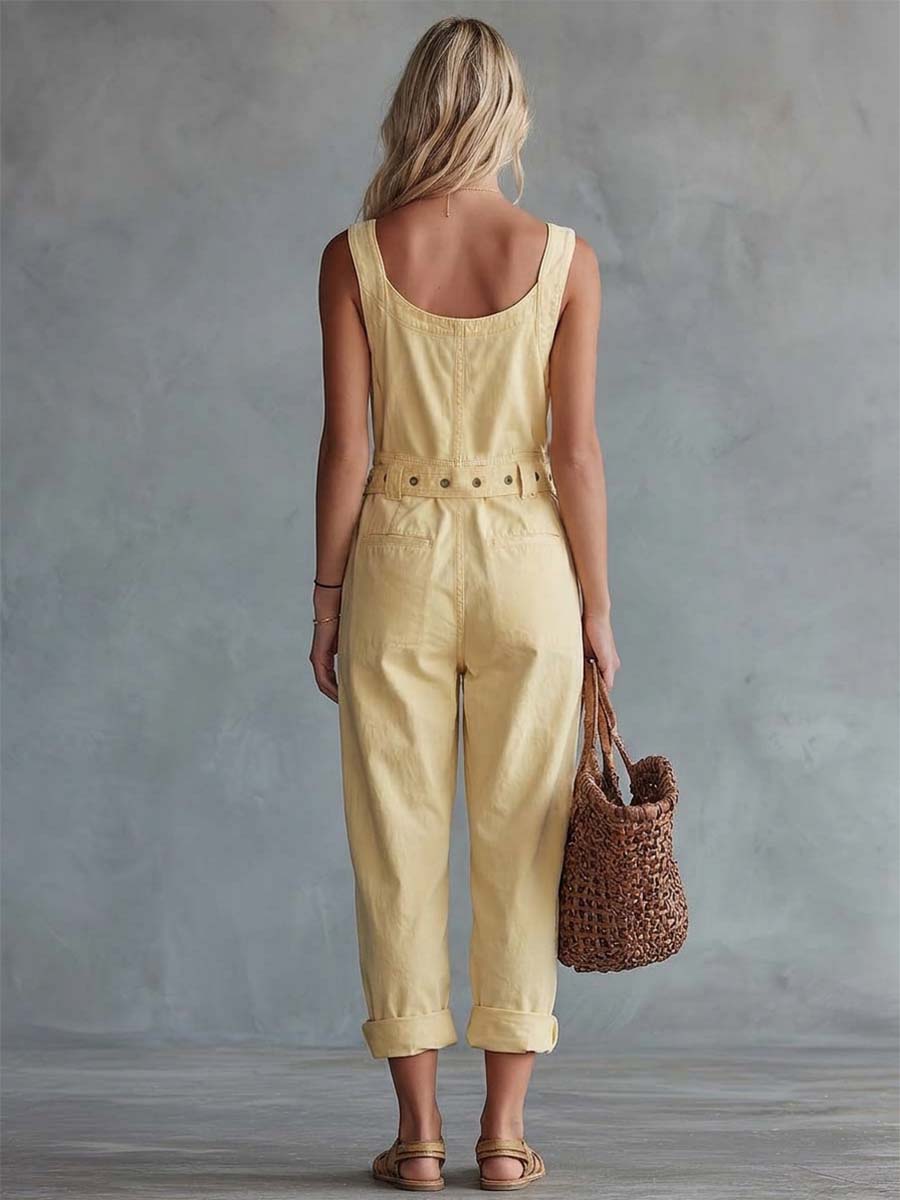 Retro Zip-Front Belted Jumpsuit