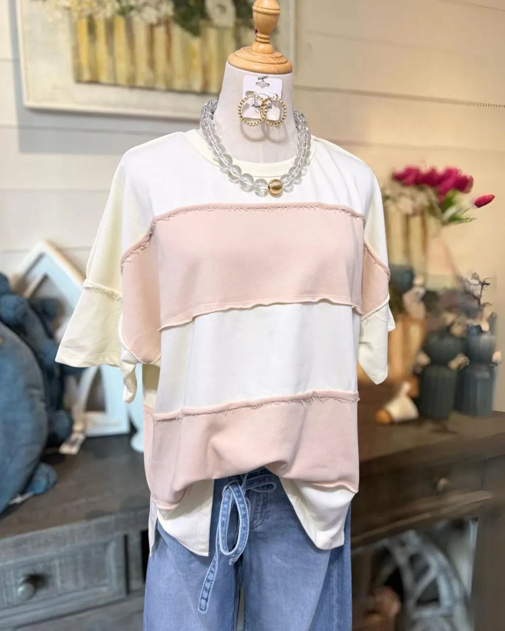 Simple Color-blocked Crewneck Top
