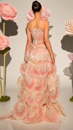 Pink Ombre 3D Petal Strapless Ball Gown