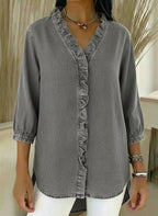 New Arrivals🔥 Women's Casual Denim V-Neck Ruffled Shirt