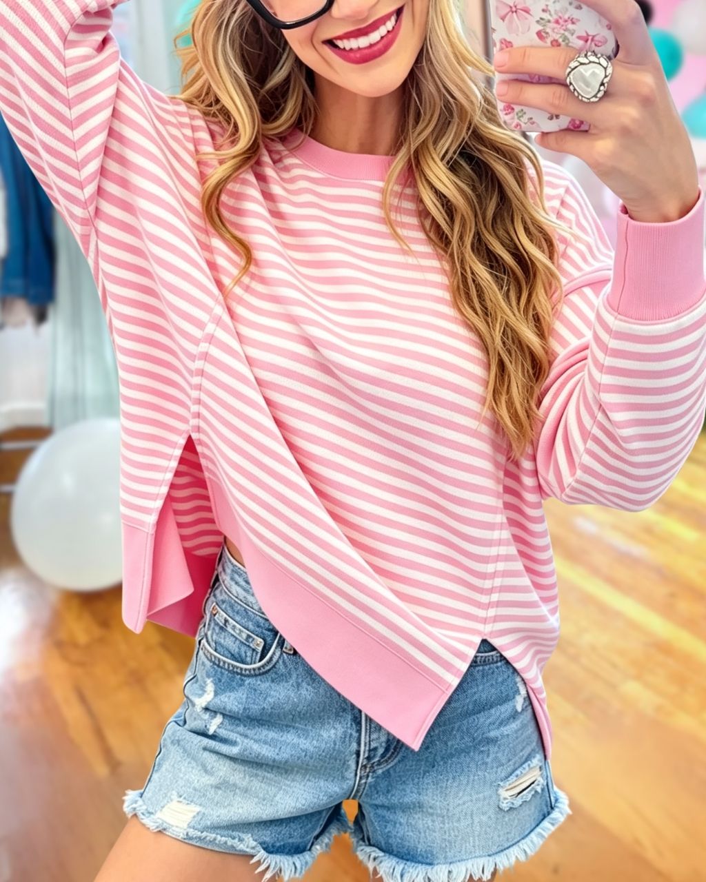 Split Hem Striped Pullover