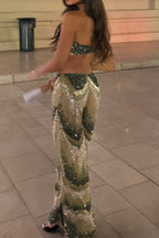 Sequin Tube Top & Flare Pants Two Piece Set