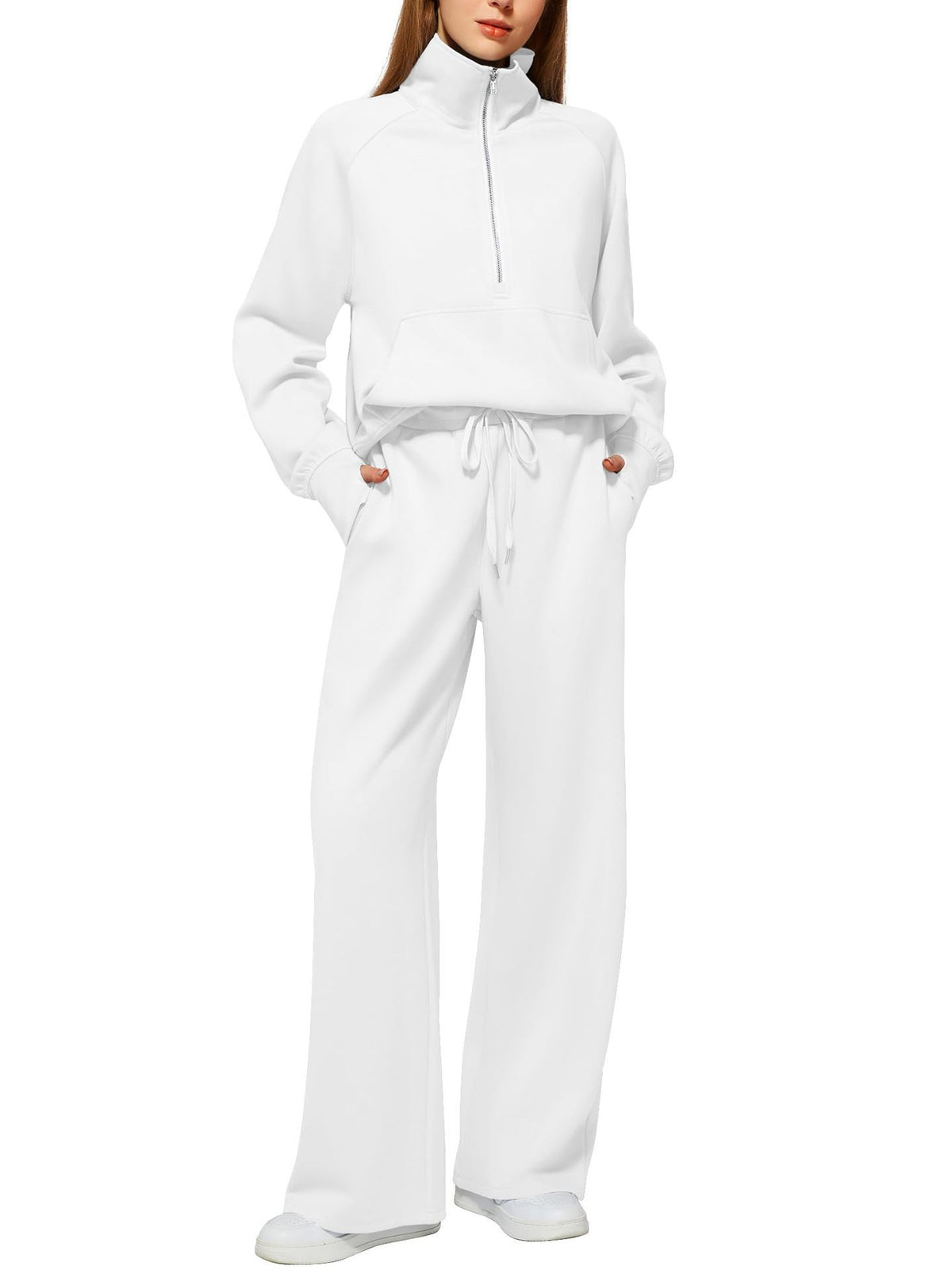 ⏰BUY 2 FREE SHIPPING 💥 Women's Solid Color Cotton Half Zip Two-Piece Set
