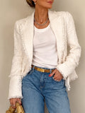 White Tweed Blazer & Wide-Leg Denim Outfit