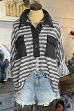 Oversized Button-Down Striped Shirt
