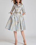 Metallic Pattern Jacquard Shirtdress