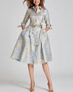Metallic Pattern Jacquard Shirtdress