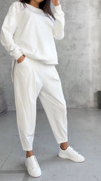 Asymmetrical Side Slit Long Sleeve Loose Jogger Set