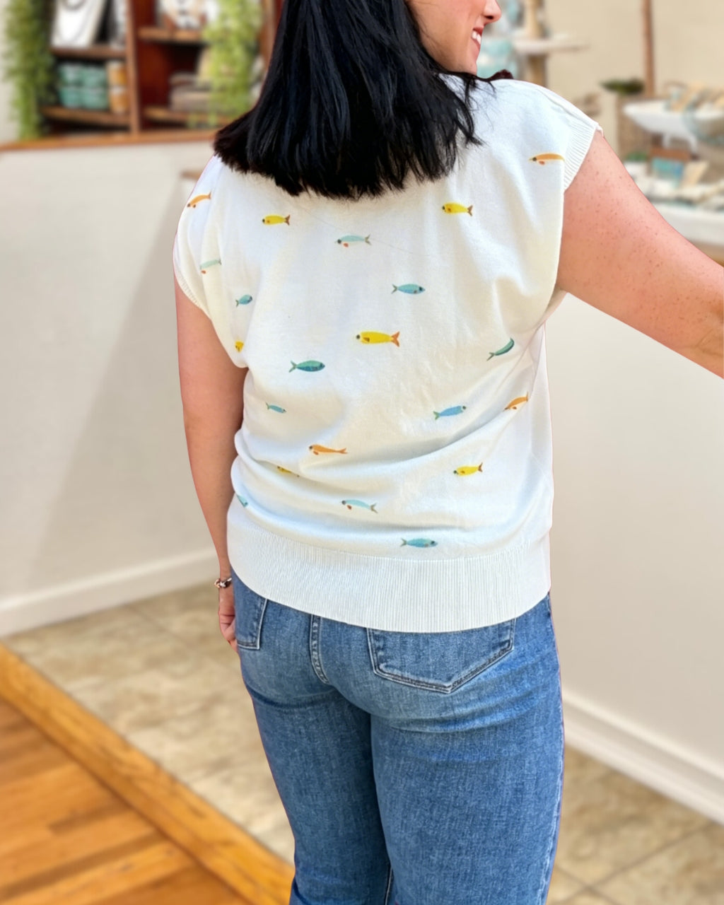 School of Fish Embroidered Top