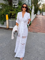 White Eyelet Button-Front Maxi Dress