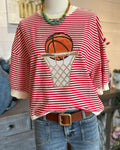 Basketball Embroidery Striped Tee
