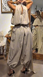 Halter Crop Top & Wrap Tie Harem Pants Two-Piece Set