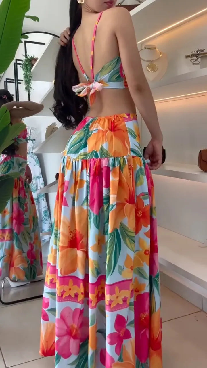 Tropical Floral Two-Piece Skirt Set