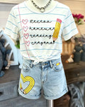 Pencil Heart Print Denim Shorts