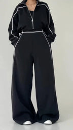 Contrast Piping Jumpsuit With Hoodie