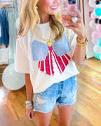 Flag Bow Patch Embroidered T-shirt