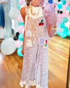 Patchwork Floral Wide Leg Overalls