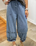 Casual Washed Denim Lantern Pants