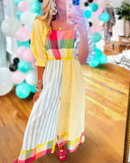Rainbow Patchwork Puff Sleeve Jumpsuit