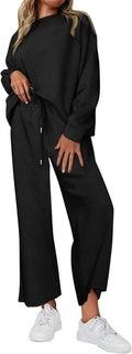 NEW 🔥 Women's Cotton Two-Piece Oversized Drawstring Sweatshirt Wide Leg Sweatpants Casual Set