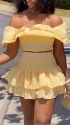 Floral Ruffle Off-Shoulder Two-Piece Skort Set