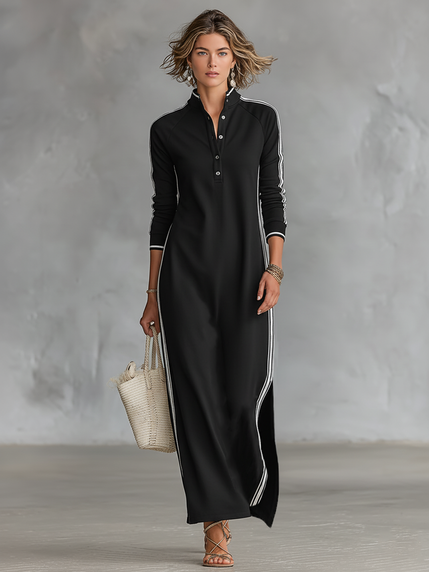 White-Trim Sweatshirt Maxi Dress
