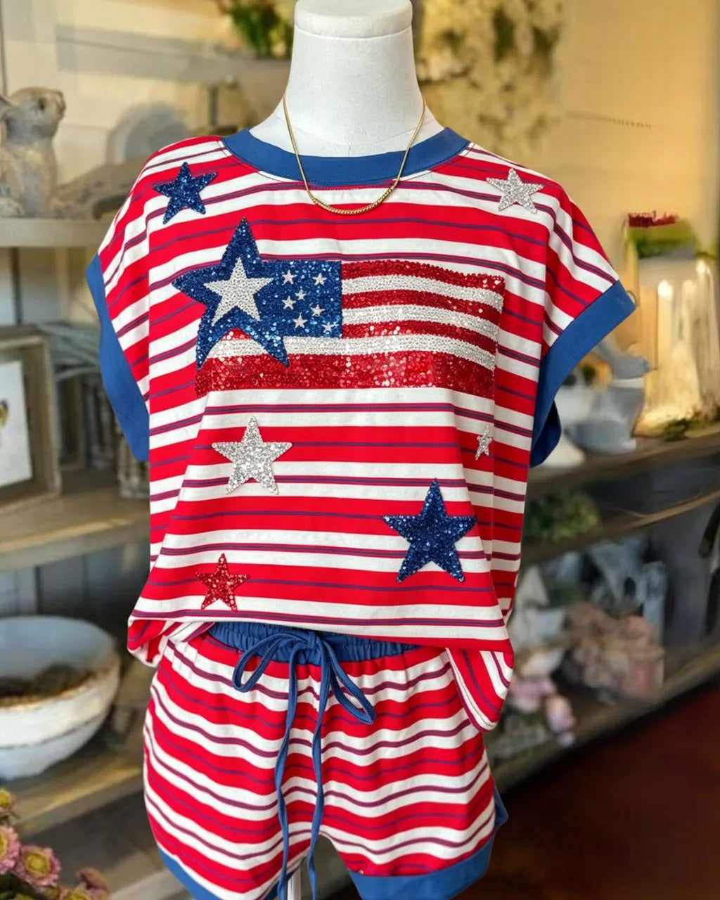 Independence Day Star Sequin Striped Set