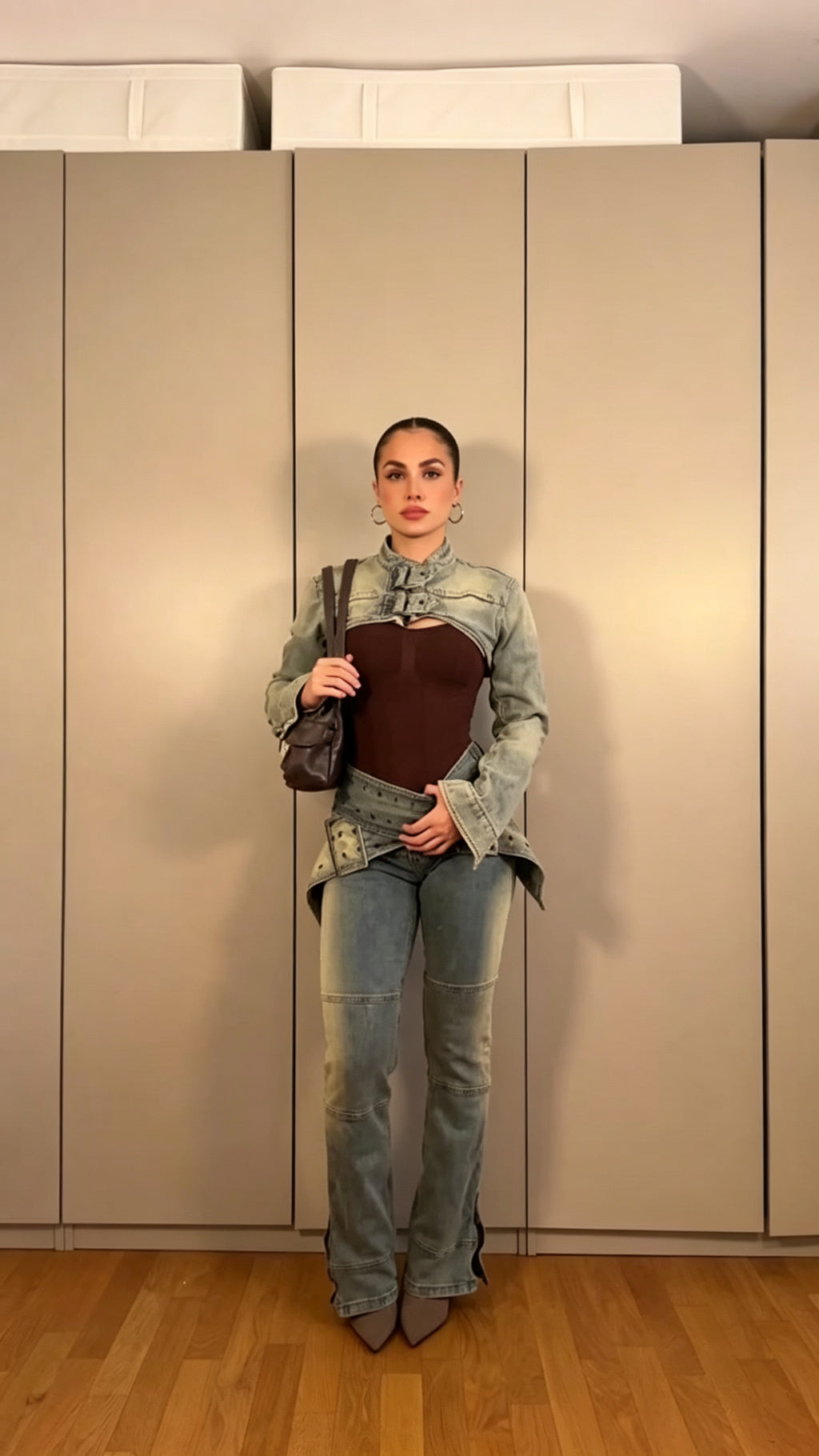Denim Bolero Jacket + Wide Belt + Flare Jeans Set | 3-Piece Denim Co-ord | Y2K Streetwear