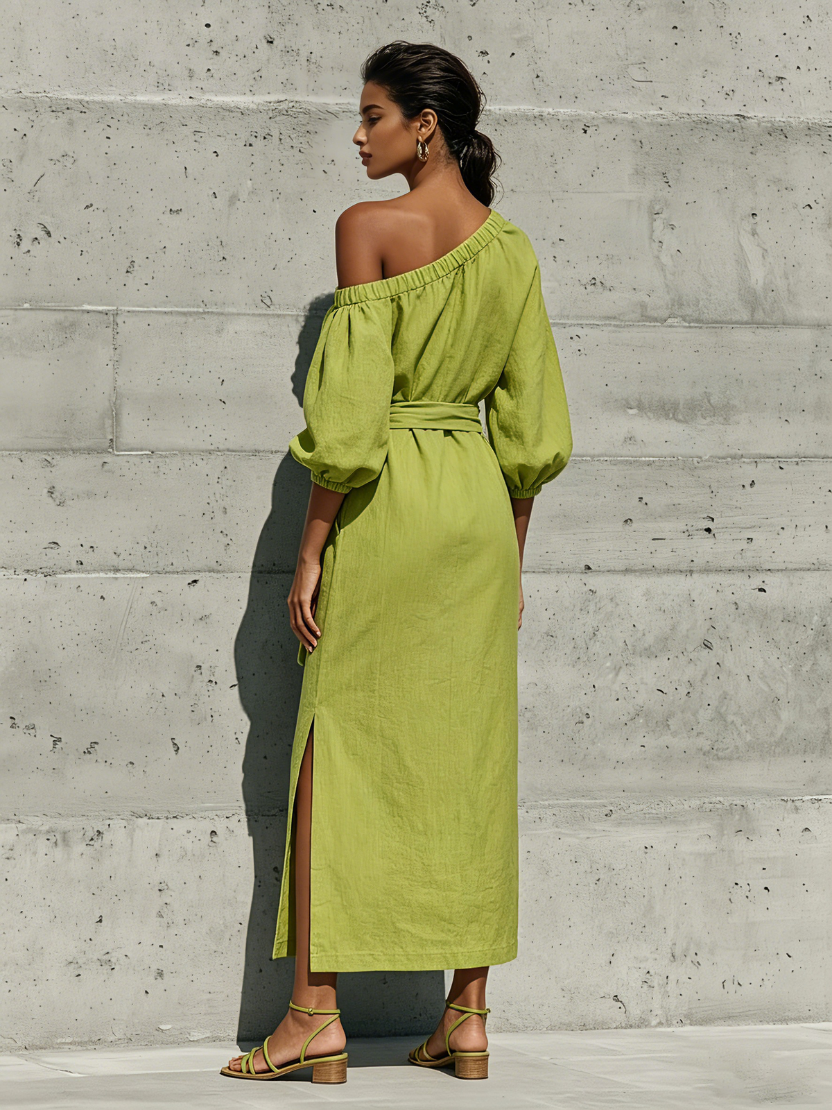 Off-Shoulder Linen Midi Dress
