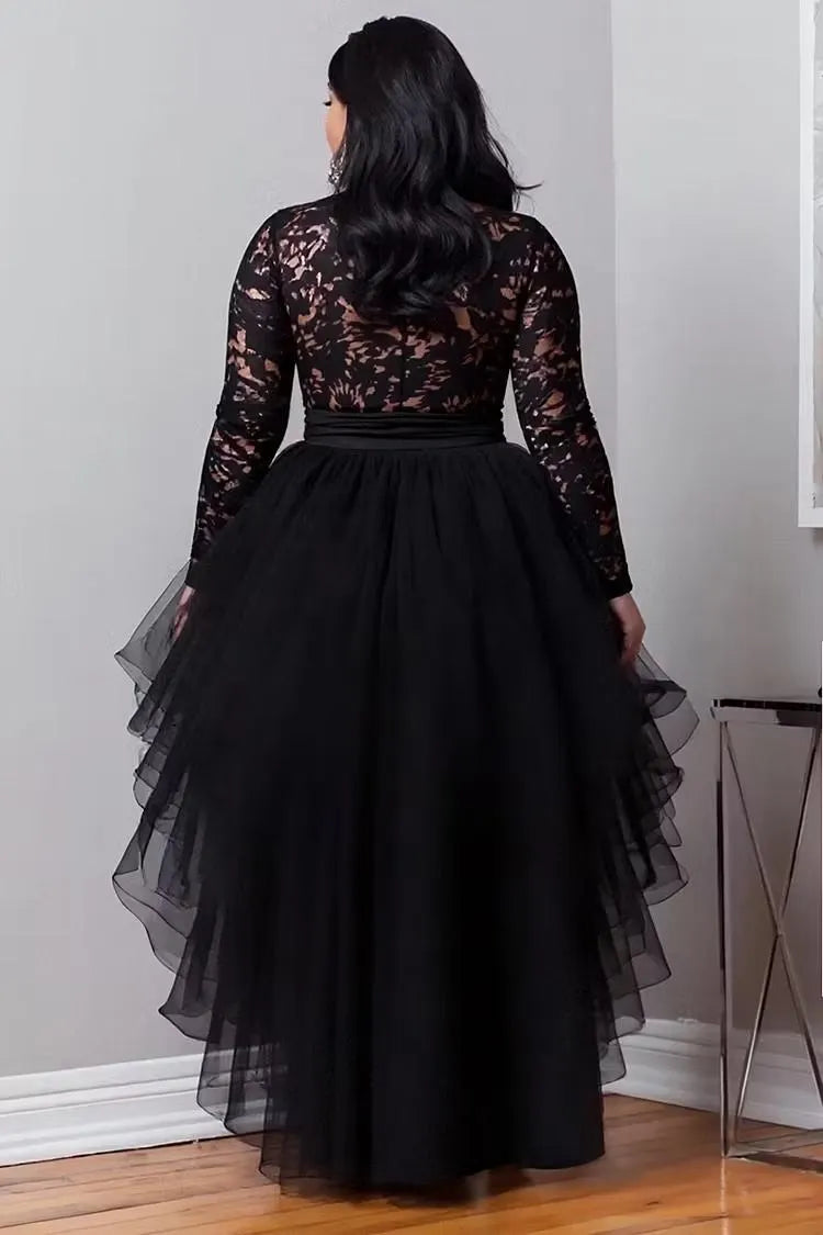 Black Lace High-Low Tulle Party Dress