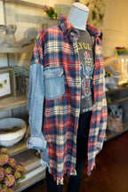 Denim&Plaid Patchwork Oversize Shacket