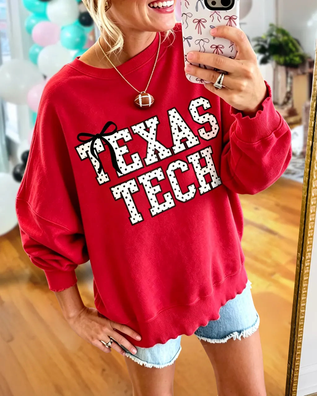 Polka-dot Game Day Embroidered Sweatshirt