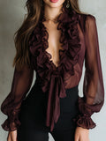 Retro Ruffle Tie-Front Blouse