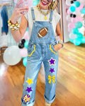 Celebrating Football Print Game Day Denim Overalls