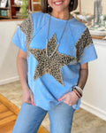 Leopard Star Patch Rhinestone Top