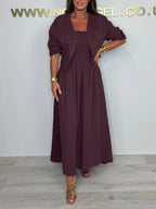 CLEARANCE🔥 Linen Smocked Dress With Over Jacket Two-piece Set