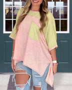 Raw Edge Oversized Patchwork Tee