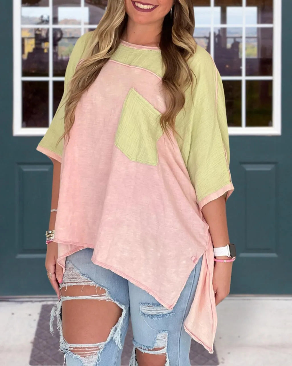 Raw Edge Oversized Patchwork Tee