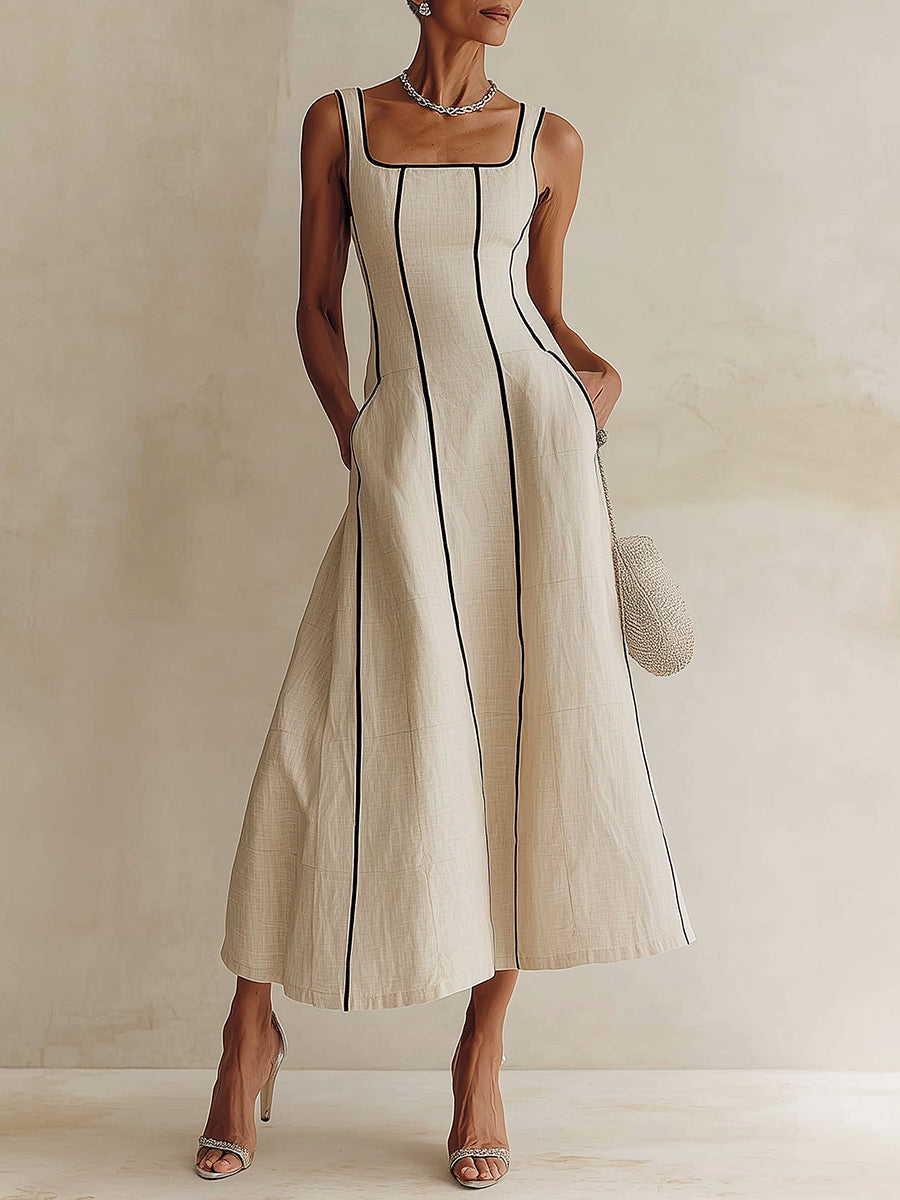 Contrast Trim A-Line Maxi Dress