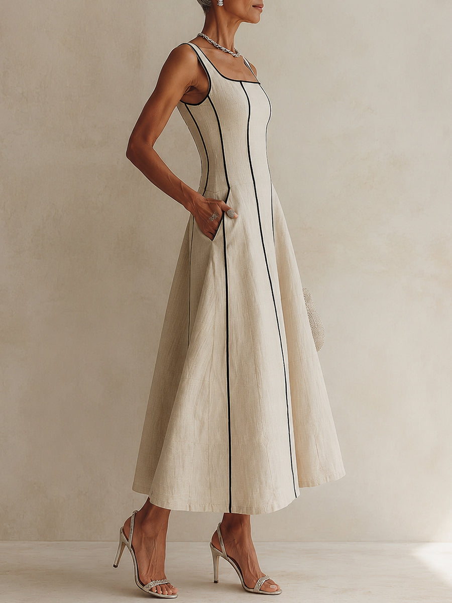 Contrast Trim A-Line Maxi Dress