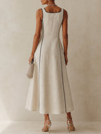 Contrast Trim A-Line Maxi Dress