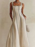 Contrast Trim A-Line Maxi Dress