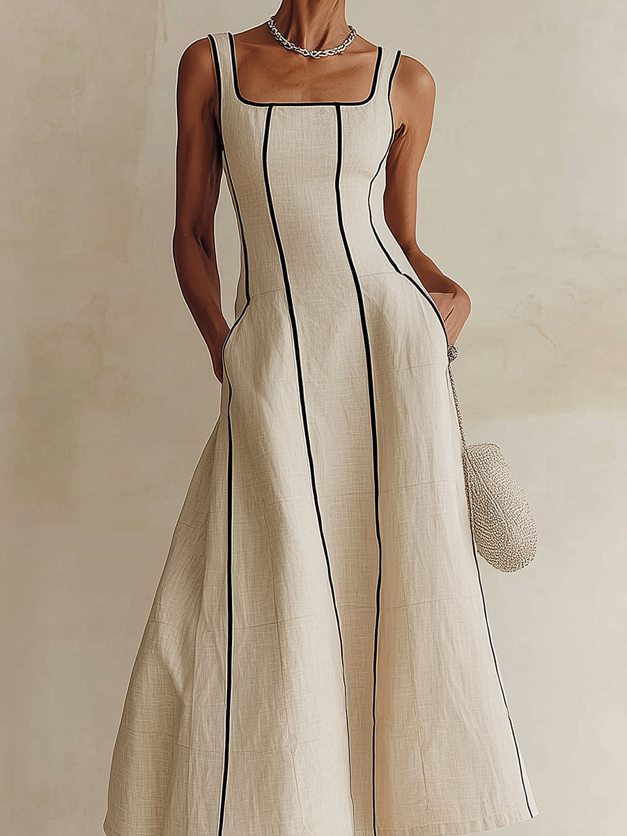 Contrast Trim A-Line Maxi Dress