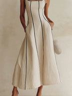 Contrast Trim A-Line Maxi Dress